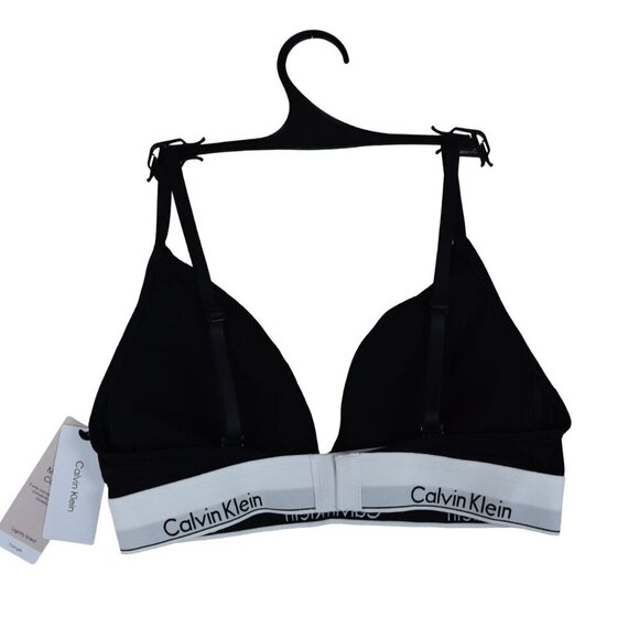NWT Calvin Klein Triangle Lightly Padded Bra Classic Logo Black White Size XS - Picture 2 of 3
